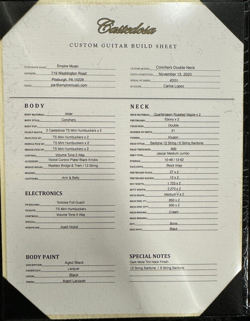 Castedosa Guitars Conchers Double Neck Baritone - Aged Black #201