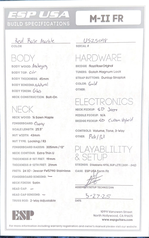 ESP M-II FR USA - Red Rose Marble #25098