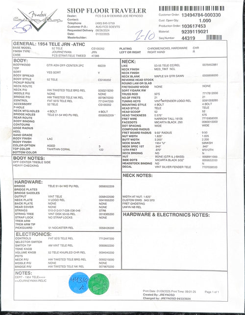 Fender Custom Shop 1954 Telecaster Journeyman Relic - Aged Tahitian Coral #39717