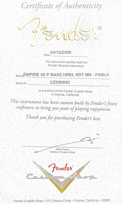 Fender Custom Shop Empire 58 Precision Bass Heavy Relic - Faded Aged Black #90930