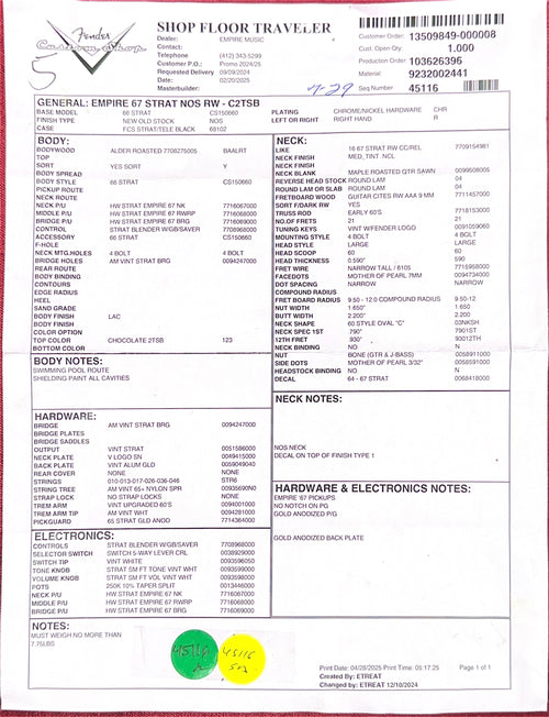 Fender Custom Shop Empire 67 Stratocaster NOS - Chocolate 2-Color Sunburst #85854