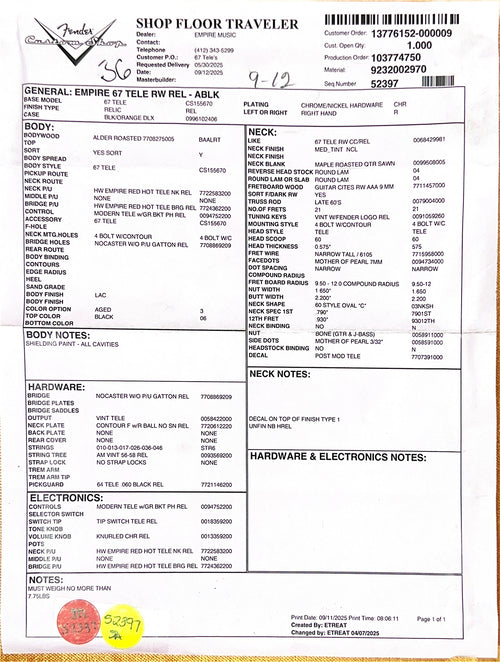 Fender Custom Shop Empire 67 Telecaster Relic - Aged Black #42625