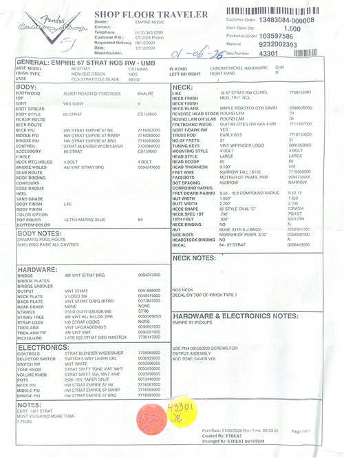 Fender Custom Shop Empire 67 Stratocaster NOS - Ultra Marine Blue #88960