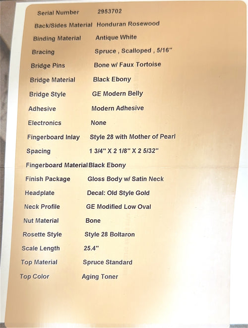 Martin Custom Shop D-28 Style Honduran Rosewood - Natural #53702 (Empire Music Spec)