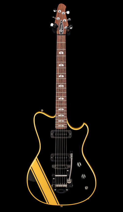 Powers Electric A-Type PF42 - Jet Black with Saffron Stripes #B512