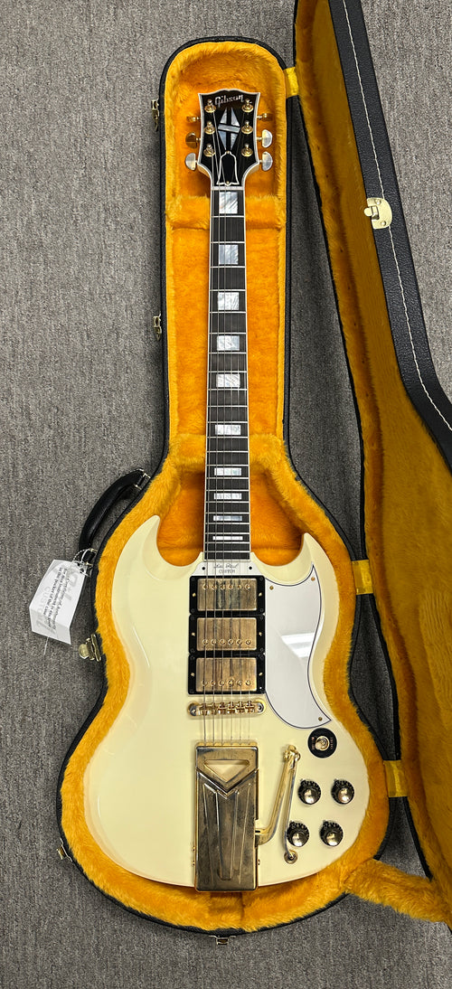 Used Gibson Custom Shop 60th Anniversary 1961 Les Paul SG Custom With Sideways Vibrola (2021) - Polaris White #07561 with Original Hard Case