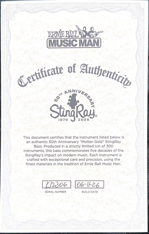 Ernie Ball Music Man 50th Anniversary StingRay Special- Molten Gold #12306