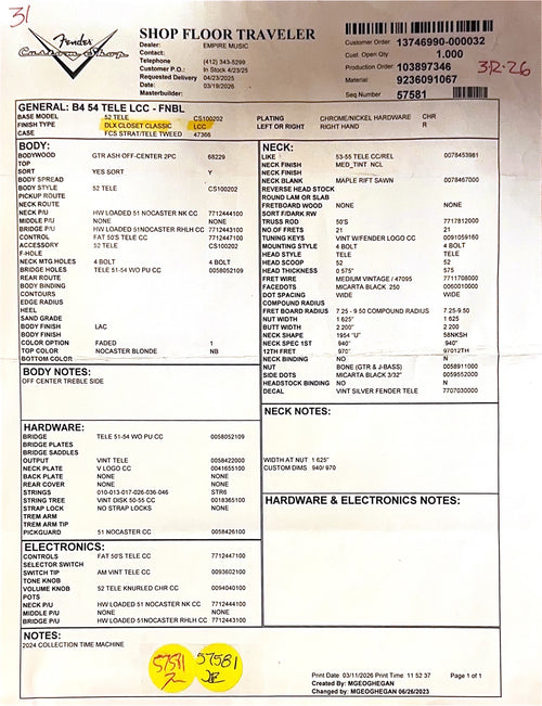 Fender Custom Shop 1954 Telecaster Deluxe Closet Classic - Faded Nocaster Blonde #49559