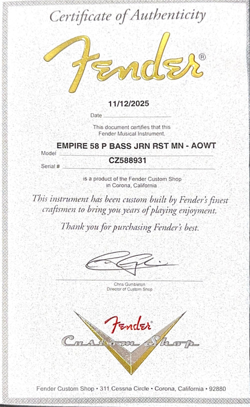 Fender Custom Shop Empire 58 Precision Bass Journeyman Relic - Aged Olympic White #88931