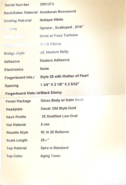 Martin Custom Shop D-28 Style Honduran Rosewood - Natural #91273 (Empire Music Spec)