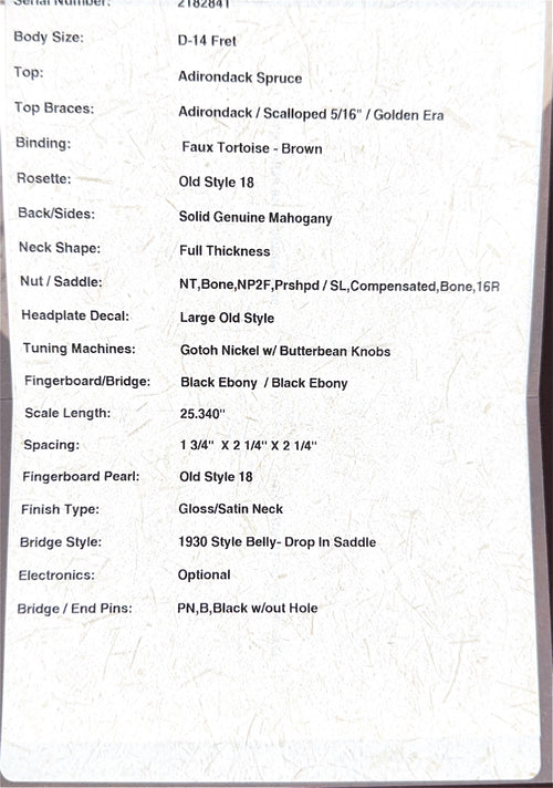 Used Martin Custom Shop D-18 Adirondack Spruce (2018) #92841 with Original Hard Case