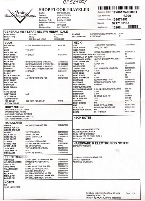 Fender Custom Shop Dale Wilson Masterbuilt Empire 67 Stratocaster Relic - Green Gold #83007