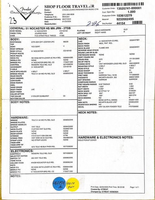Fender Custom Shop 1951 Nocaster HS Journeyman Relic - 2-Color Sunburst #22733