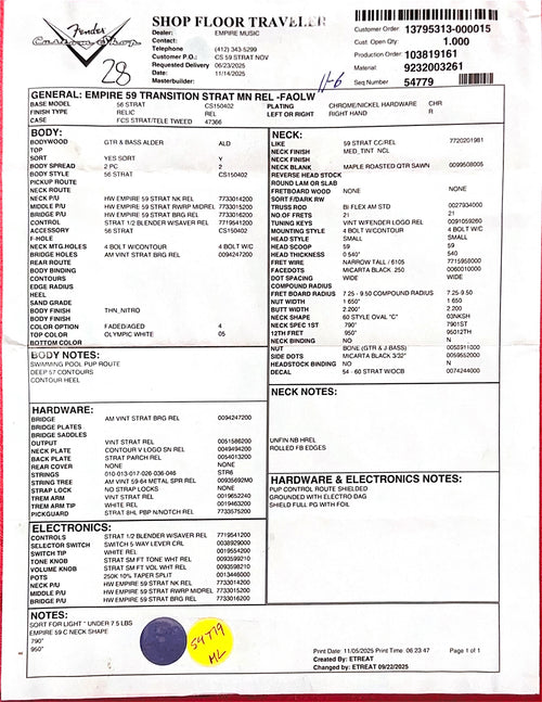 Fender Custom Shop Empire 59 Transition Stratocaster Relic - Faded Aged Olympic White #16454