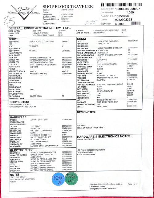 Fender Custom Shop Empire 67 Stratocaster NOS - Frost Gold #84294