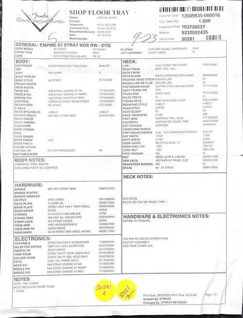 Fender Custom Shop Empire 67 Stratocaster NOS - Ocean Turquoise #88824