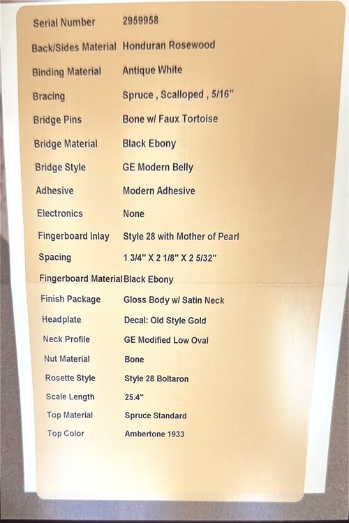 Martin Custom Shop D-28 Style Honduran Rosewood - 1933 Ambertone #59958 (Empire Music Spec)