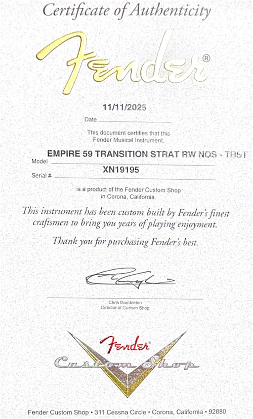 Fender Custom Shop Empire 59 Transition Stratocaster NOS - Tobacco Sunburst #19195