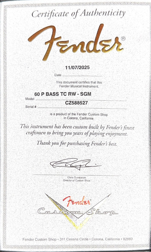 Used Fender Custom Shop 1960 Precision Bass Time Capsule (2025) - Sherwood Green Metallic #88527 with Original Hard Case