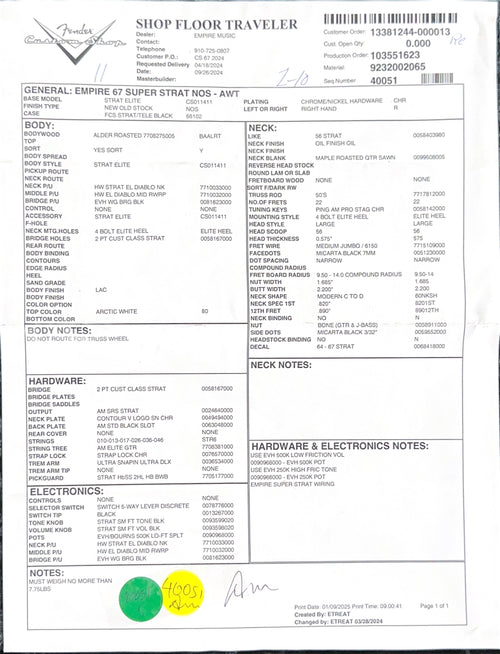 Fender Custom Shop Empire 67 Super Stratocaster HSS NOS - Arctic White #17129