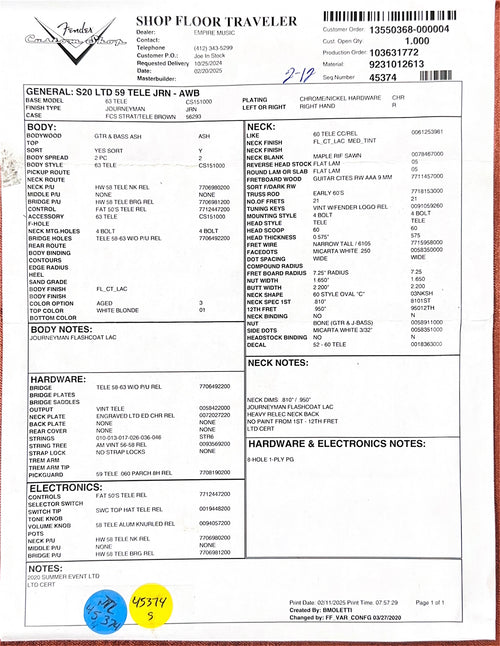 Fender Custom Shop Limited Edition '59 Telecaster Journeyman Relic - Aged White Blonde #84172