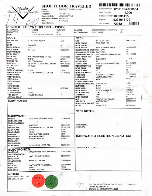 Used Fender Custom Shop LTD 1961 Telecaster Relic (2023) - Aged Silver Sparkle #71167 with Original Hard Case