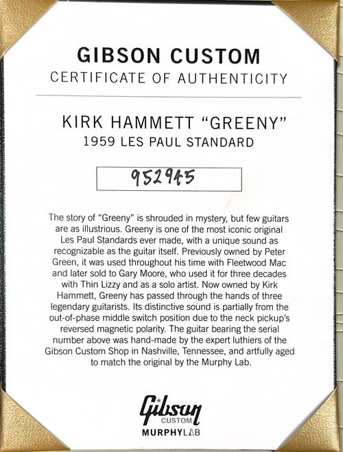 Used Gibson Custom Shop Kirk Hammett “Greeny” 1959 Les Paul Standard (2025) - Greeny Burst #52945 with Original Hard Case