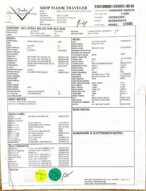 Fender Custom Shop 50s Strat Relic/Closet Classic Hardware - Super Faded Aged Olympic White #80049