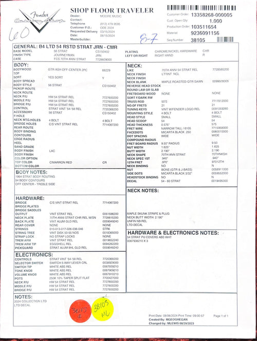 Fender Custom Shop Limited Edition 1954 Roasted Stratocaster Journeyman Relic - Cimarron Red #0482