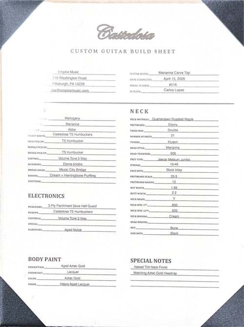 Castedosa Guitars Marianna Carved Top - Aged Aztec Gold #516