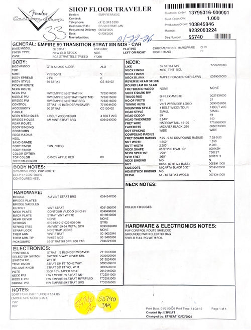 Fender Custom Shop Empire 59 Transition Stratocaster NOS - Candy Apple Red #19373