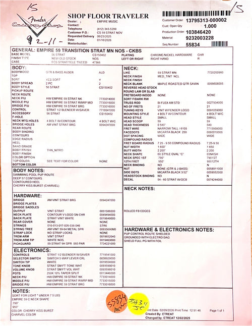 Fender Custom Shop Empire 59 Transition Stratocaster NOS - Cherry Kiss Burst #19355