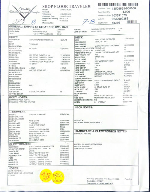 Fender Custom Shop Empire 67 Stratocaster NOS - Candy Apple Red #86808