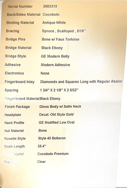 Martin Custom Shop HD-28 Style Cocobolo #83315 (Empire Music Spec)