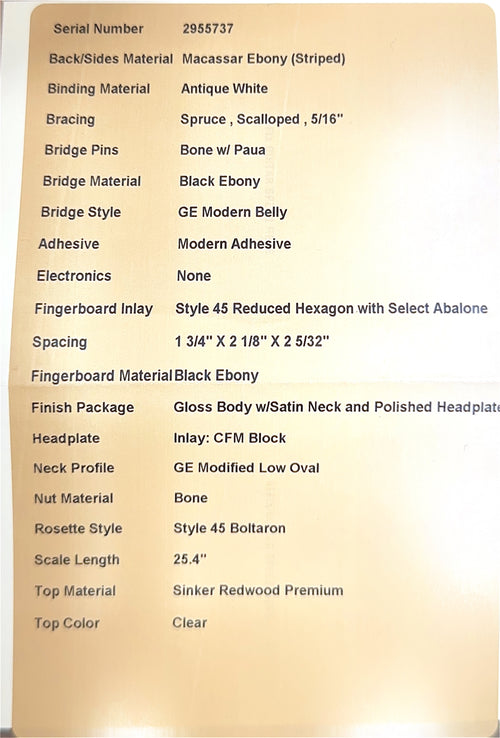 Martin Custom Shop D-41 Style Macassar Ebony/Sinker Redwood #55737 (Empire Music Spec)