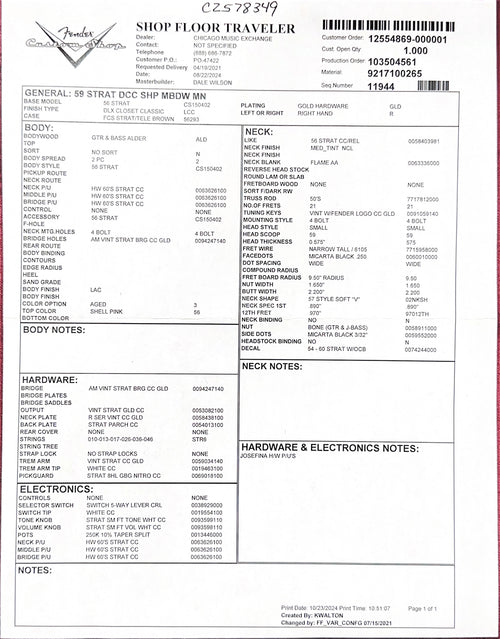 Used Fender Custom Shop Masterbuilt Dale Wilson '59 Stratocaster DLX Closet Classic (2024) - Aged Shell Pink #78349 with Original Hard Case