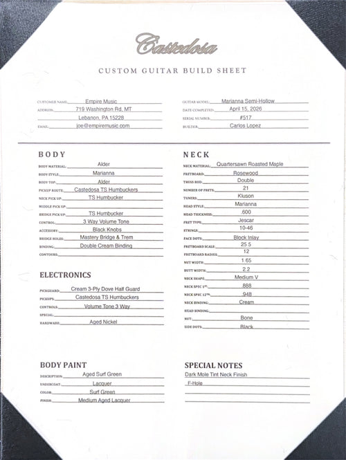 Castedosa Guitars Marianna Semi-Hollow - Aged Surf Green #517