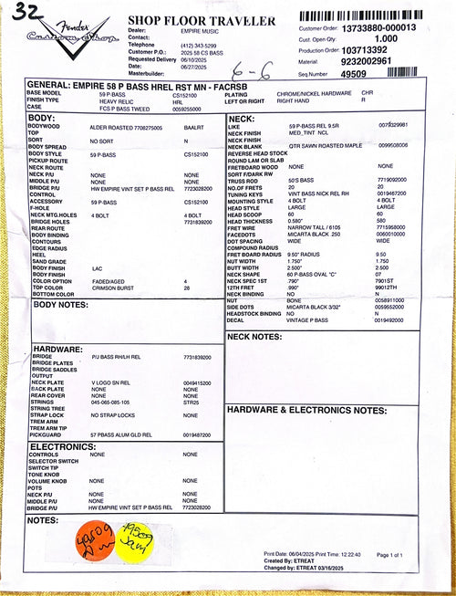 Fender Custom Shop Empire 58 Precision Bass Heavy Relic - Faded Aged Crimson Burst #86862