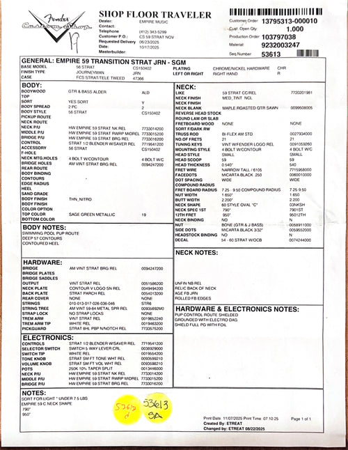 Fender Custom Shop Empire 59 Transition Stratocaster Journeyman Relic - Sage Green Metallic #18836