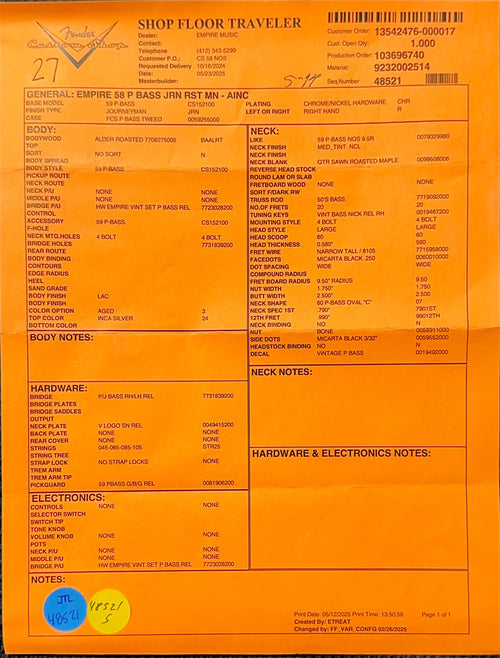 Fender Custom Shop Empire 58 Precision Bass Journeyman Relic - Aged Inca Silver #86334