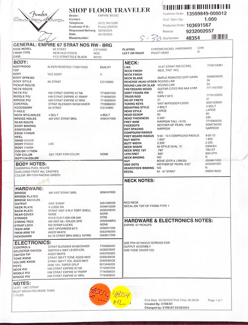 Fender Custom Shop Empire 67 Stratocaster NOS - British Racing Green #86894