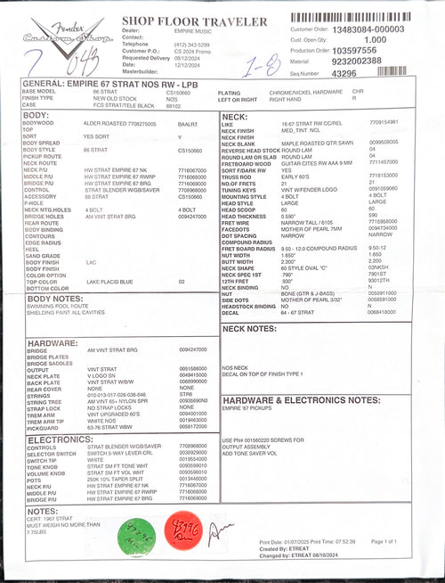 Fender Custom Shop Empire 67 Stratocaster NOS - Lake Placid Blue #84656
