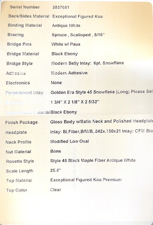 Martin Custom Shop D-41 Style Exceptional Figured Koa Toasted Burst (Empire Music Spec) #37051