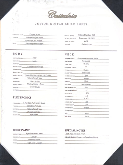 Castedosa Guitars Halcón Standard w/ La Raza Fuzz Circuit - Aged Sherwood Green #452
