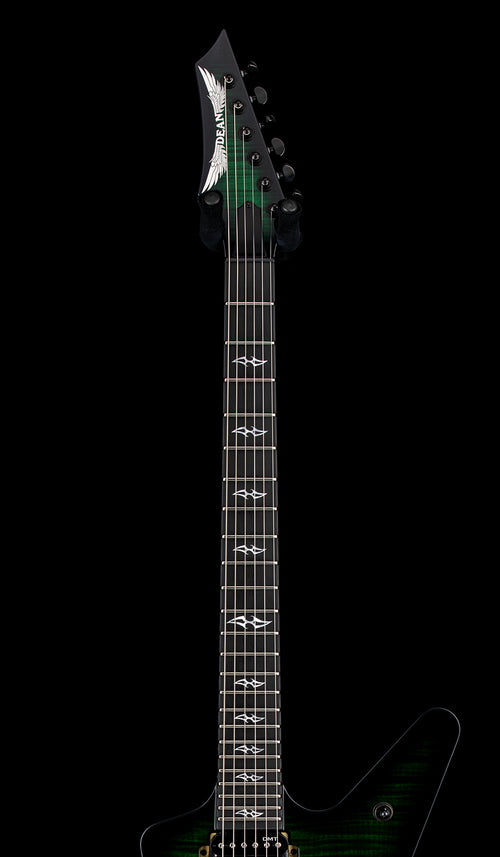 Dean USA ML Flame Top Hardtail String Through - Emerald Green Burst #21093
