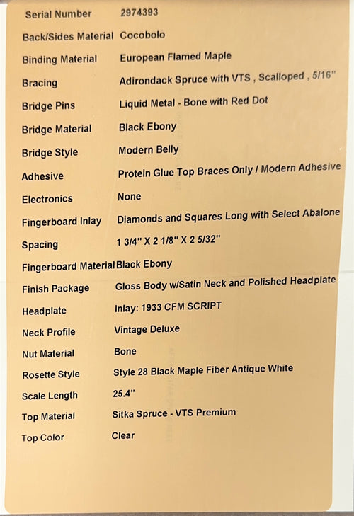 Martin Custom Shop D-28 Modern Deluxe Style Sitka Spruce VTS/Cocobolo #74393 (Empire Music Spec)