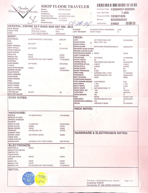 Fender Custom Shop Empire 58 Precision Bass NOS - Black #89318
