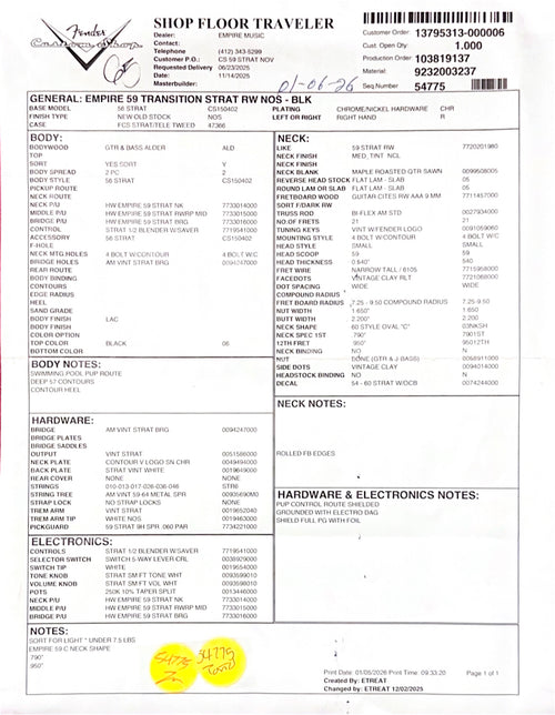 Fender Custom Shop Empire 59 Transition Stratocaster NOS - Black #17151