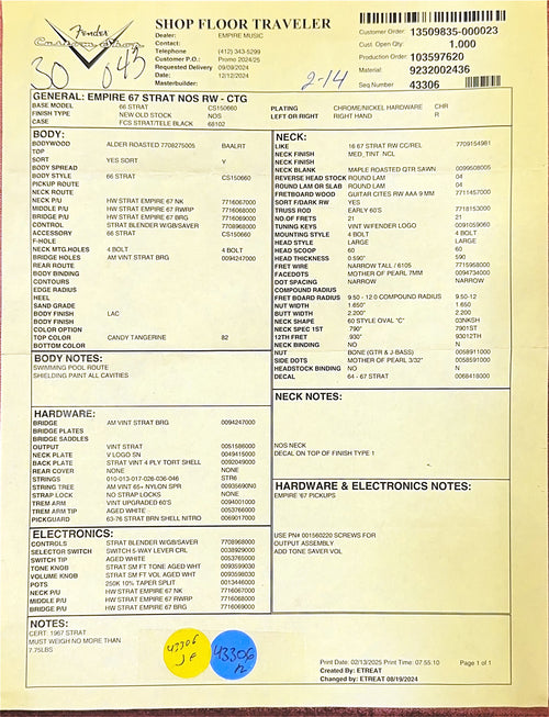 Fender Custom Shop Empire 67 Stratocaster NOS - Candy Tangerine #84330