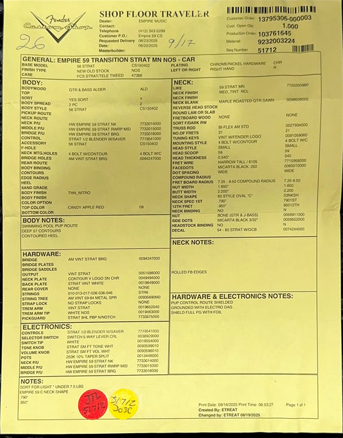 Fender Custom Shop Empire 59 Transition Stratocaster NOS - Candy Apple Red #19128